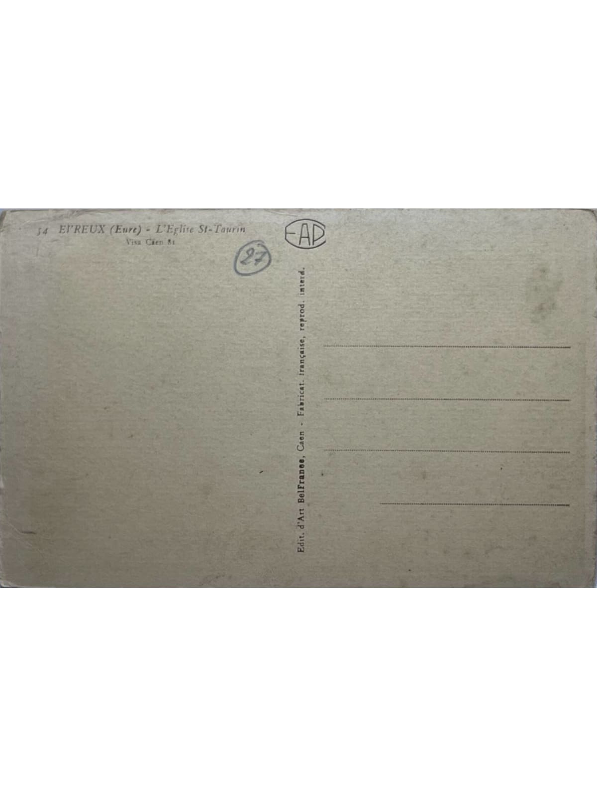 Verso de la carte postale