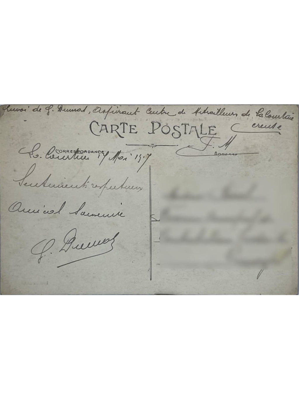 Verso de la carte postale
