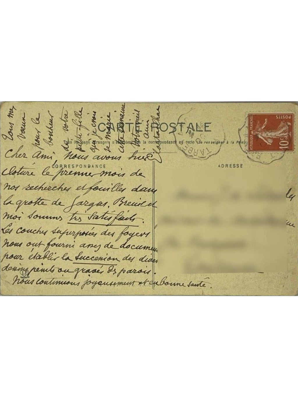 Verso de la carte postale
