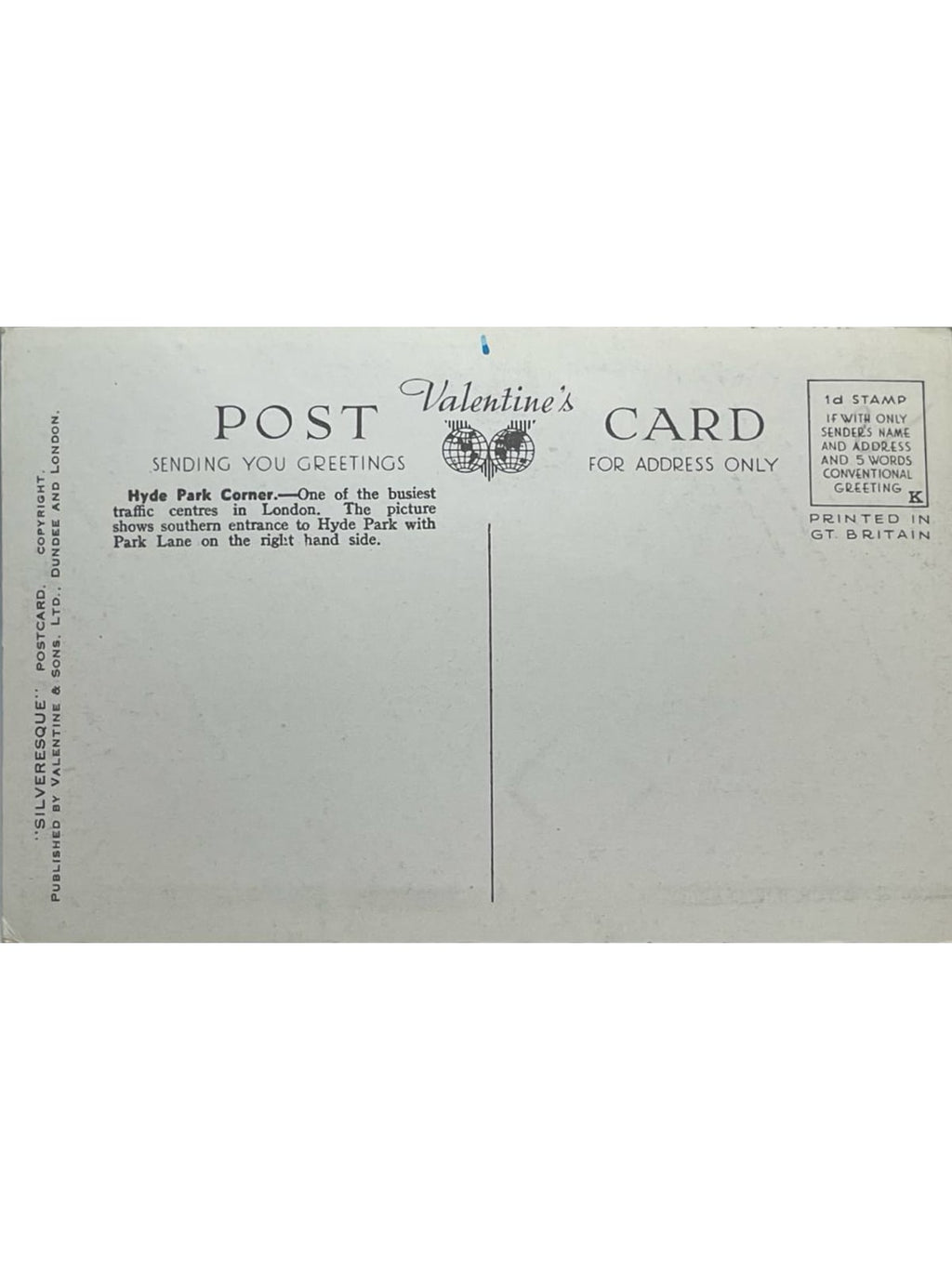 Verso de la carte postale
