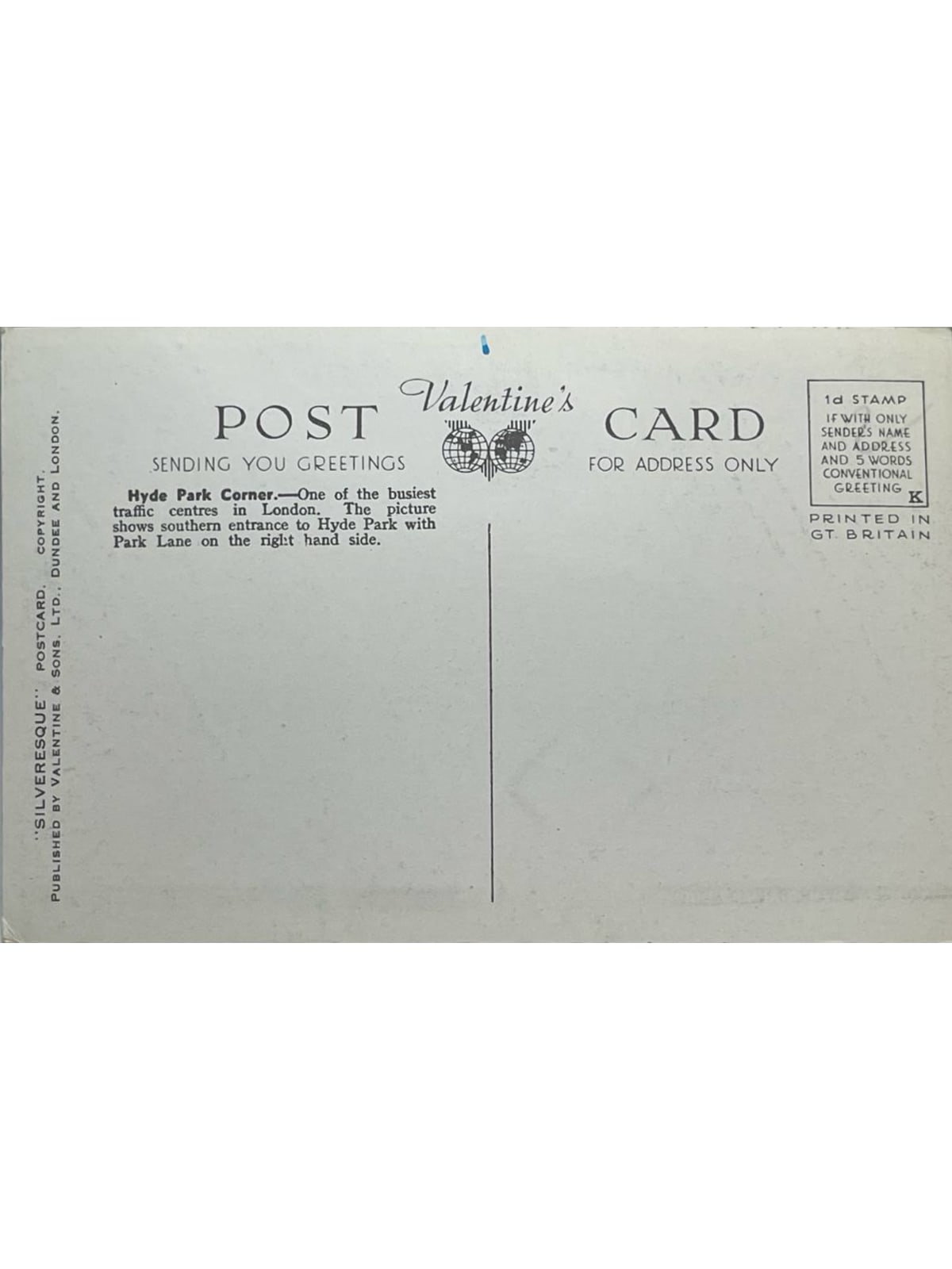 Verso de la carte postale
