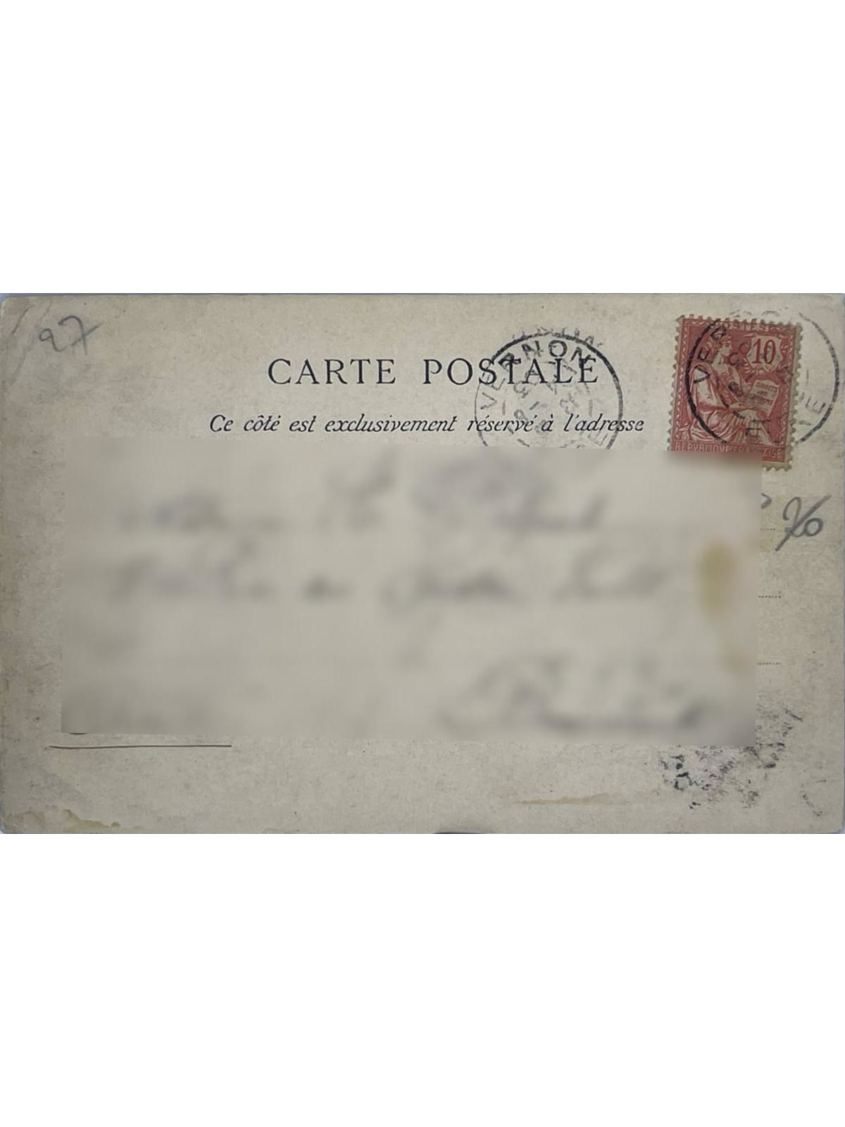 Verso de la carte postale