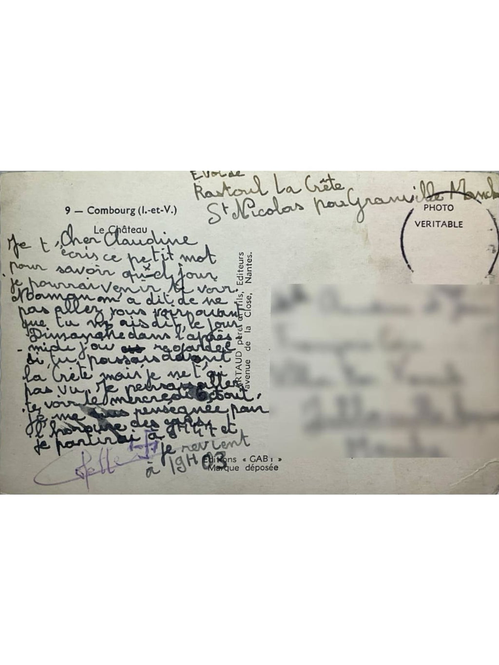 Verso de la carte postale