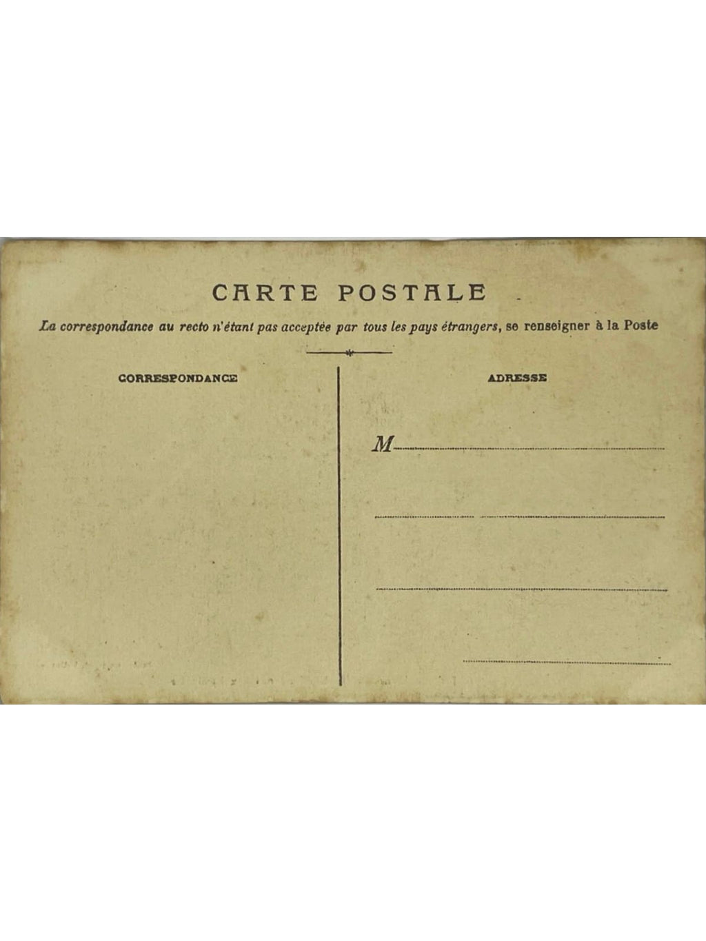 Verso de la carte postale