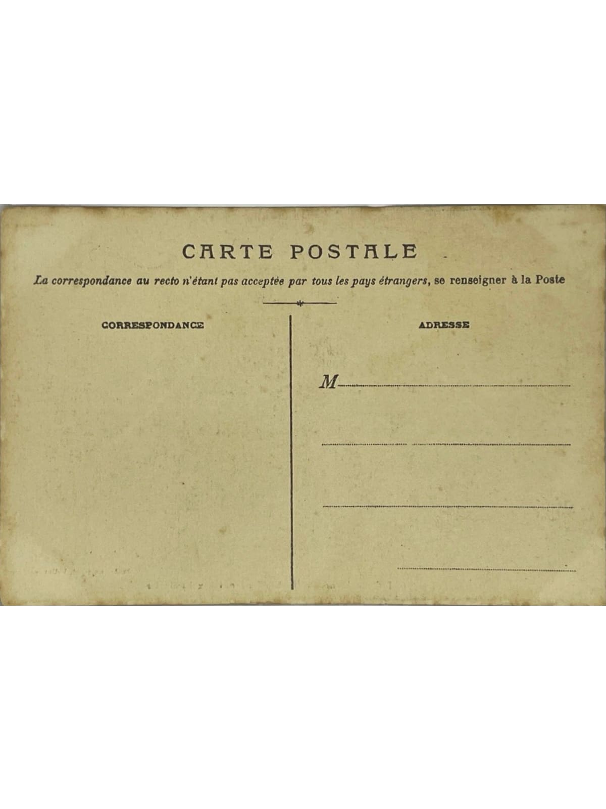 Verso de la carte postale