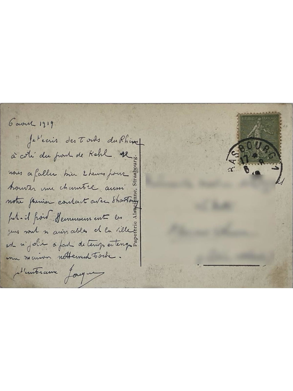 Verso de la carte postale