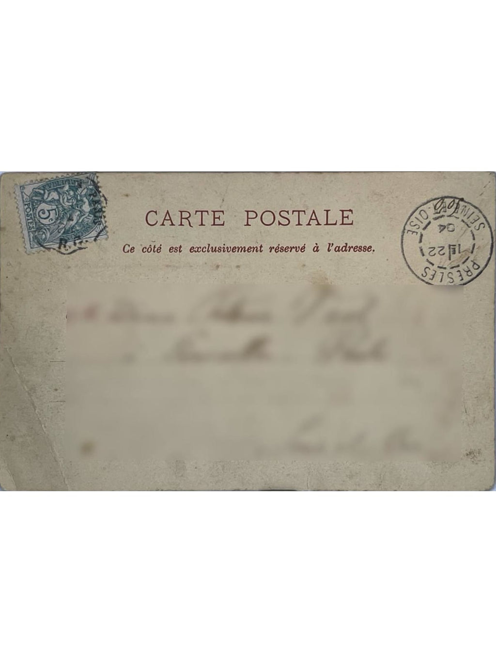 Verso de la carte postale