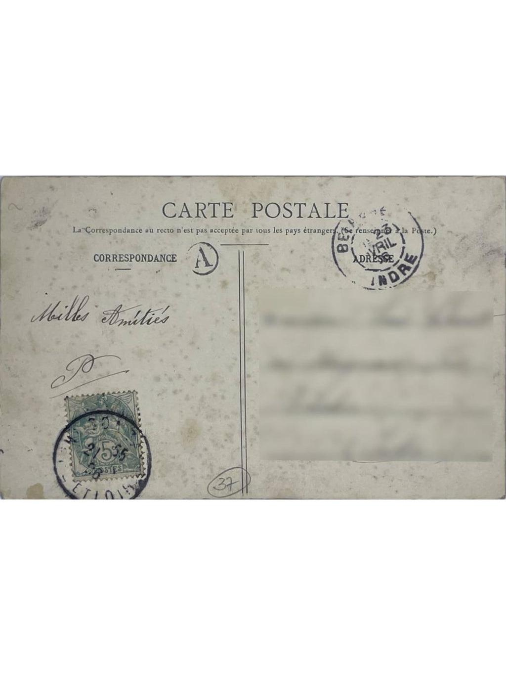 Verso de la carte postale