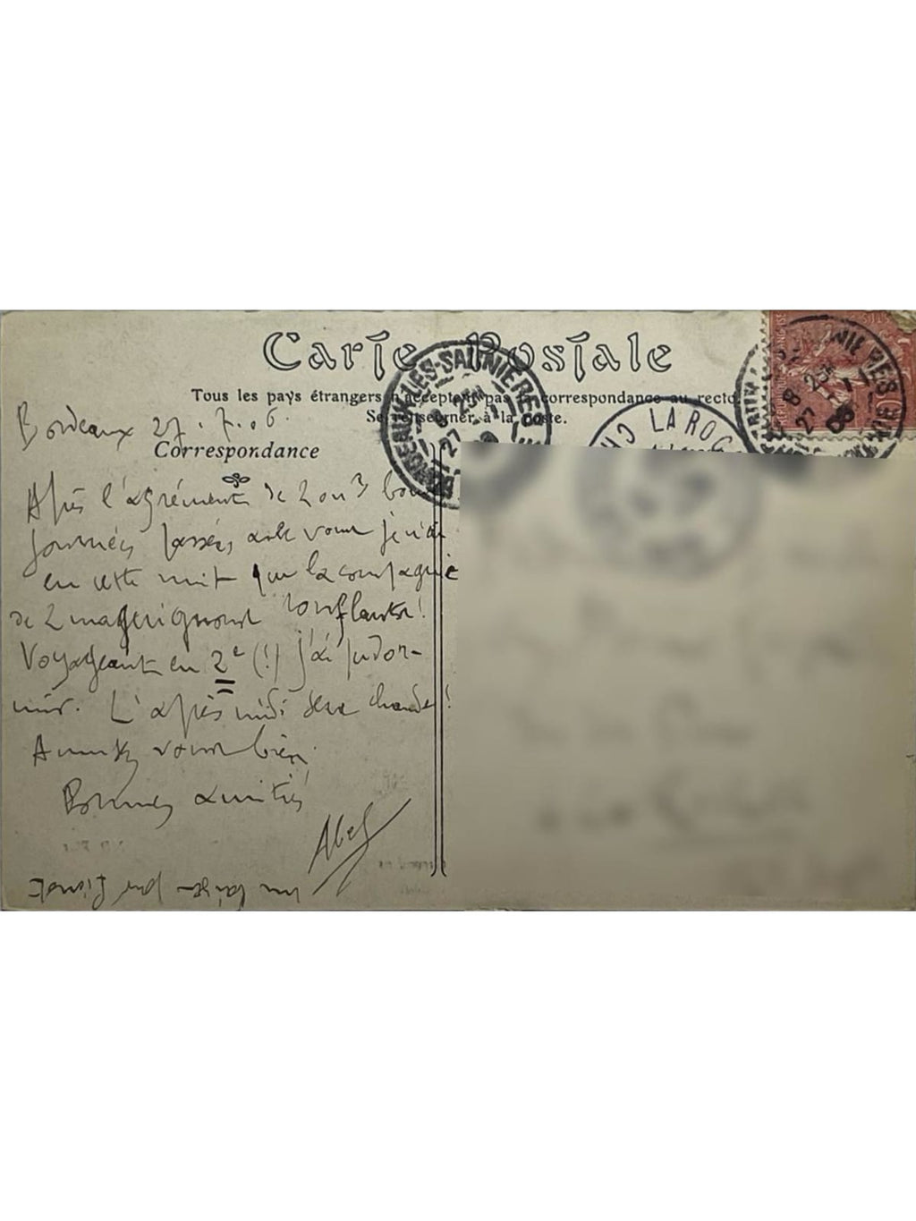 Verso de la carte postale
