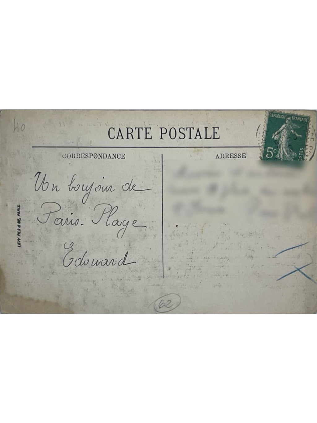 Verso de la carte postale