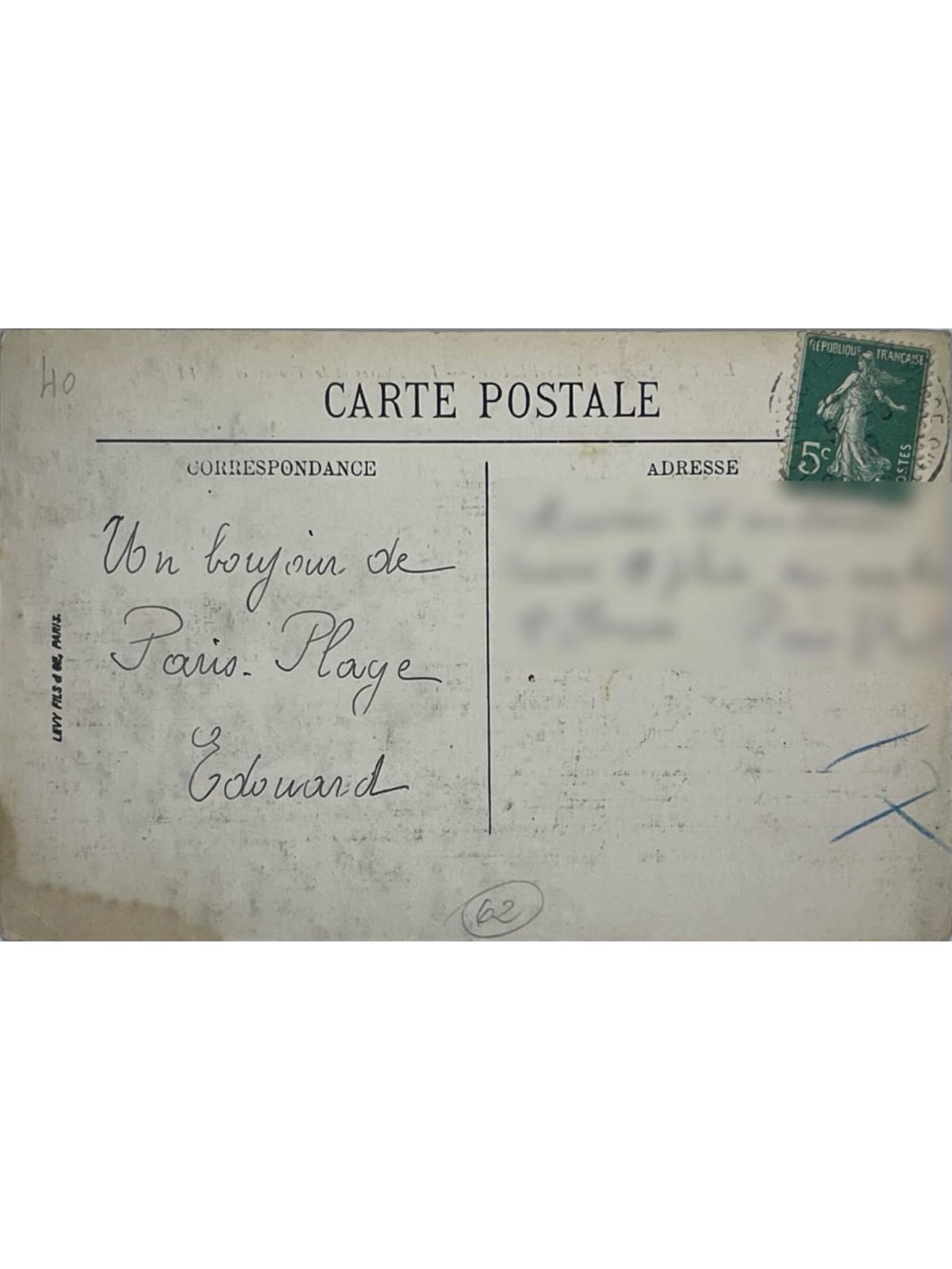Verso de la carte postale