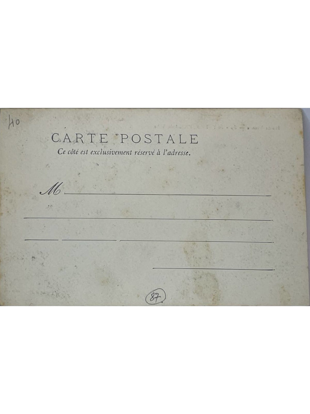 Verso de la carte postale