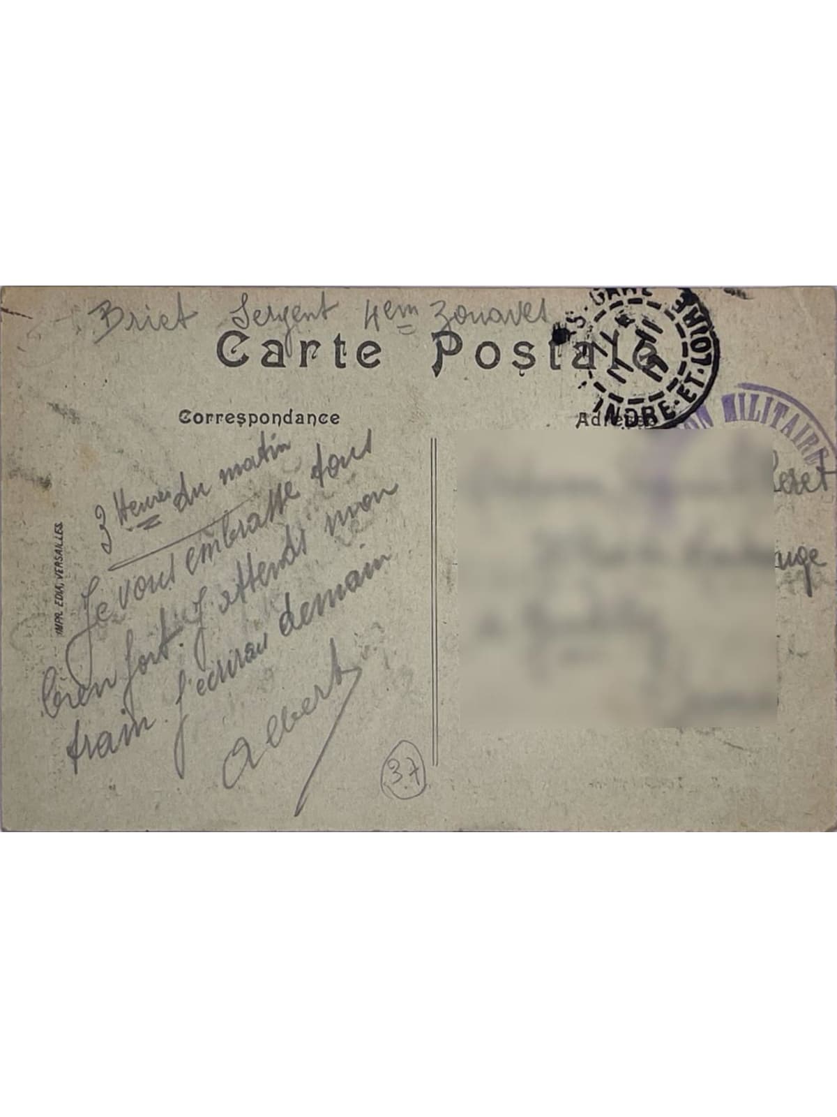 Verso de la carte postale