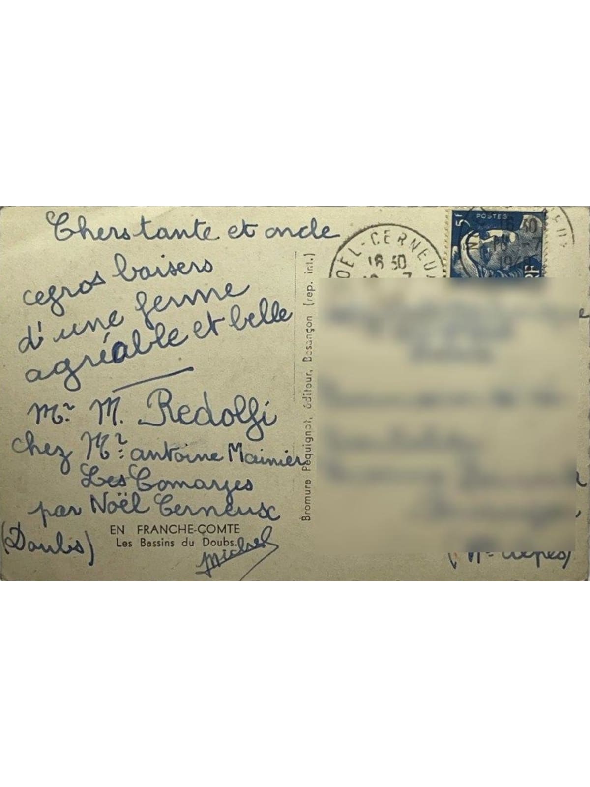 Verso de la carte postale