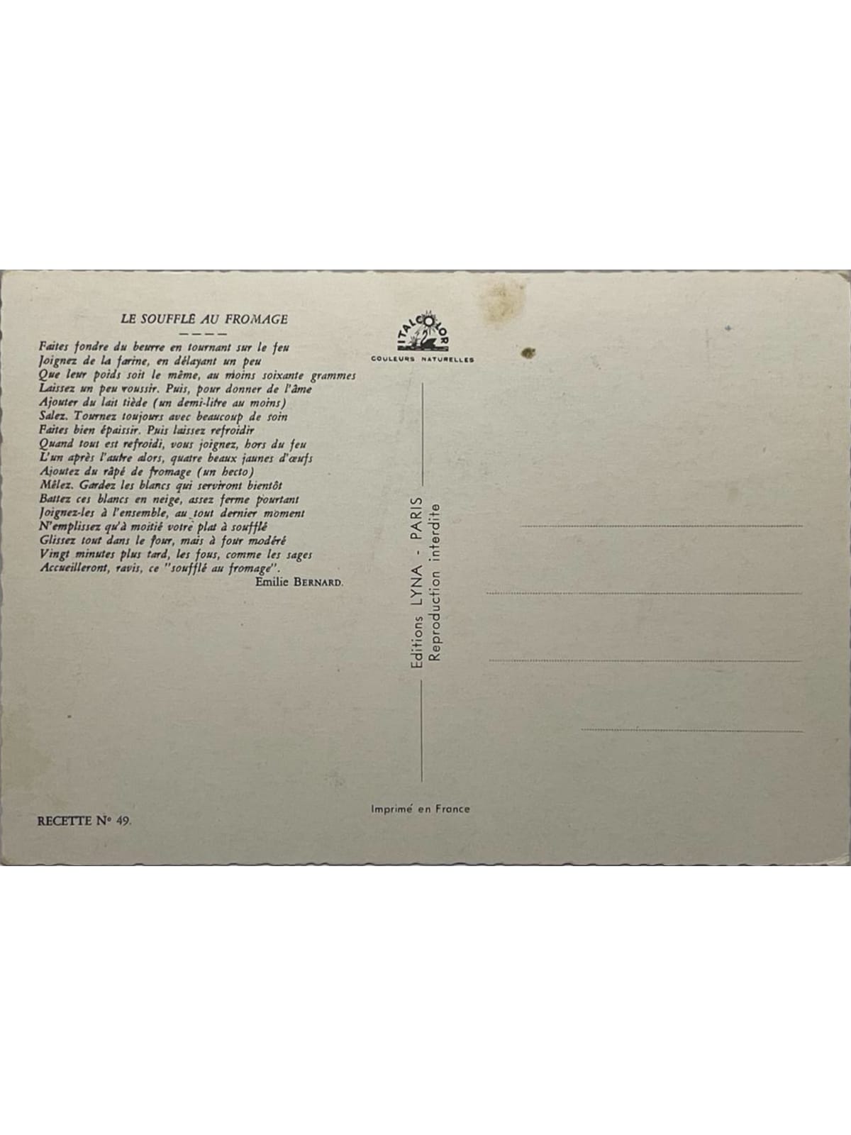 Verso de la carte postale