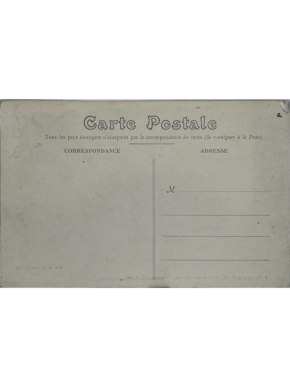 Verso de la carte postale