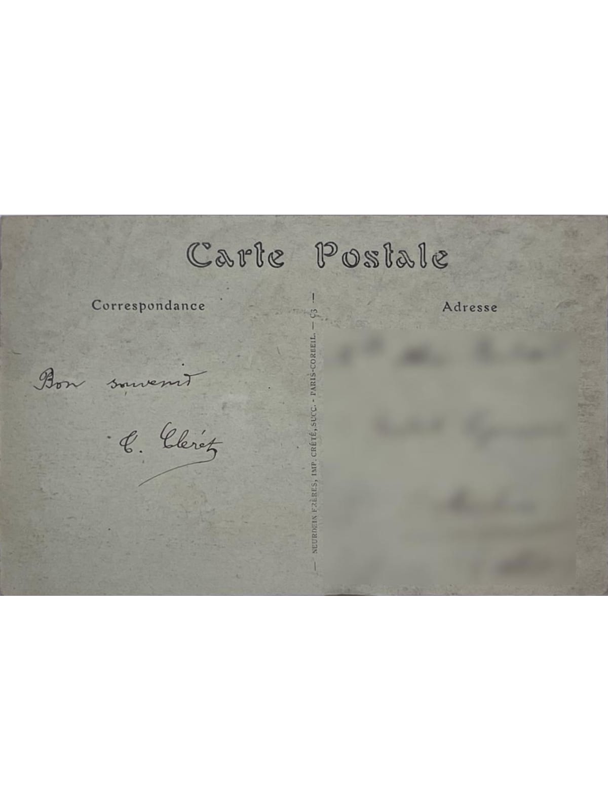 Verso de la carte postale