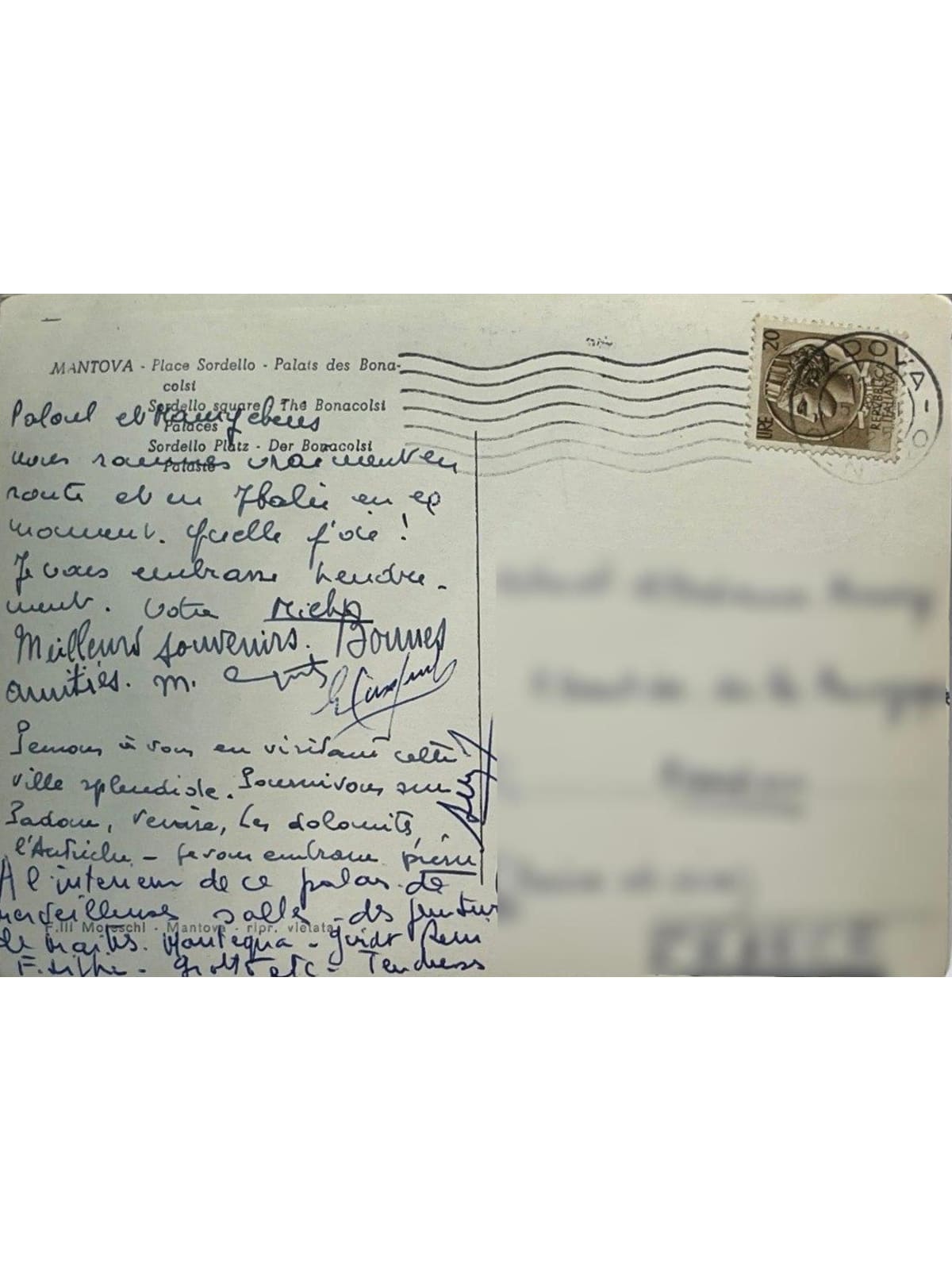 Verso de la carte postale