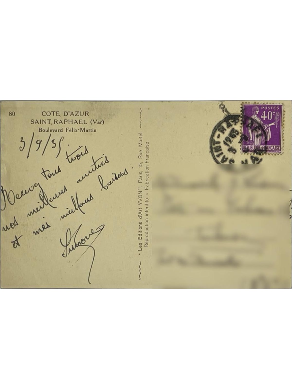 Verso de la carte postale