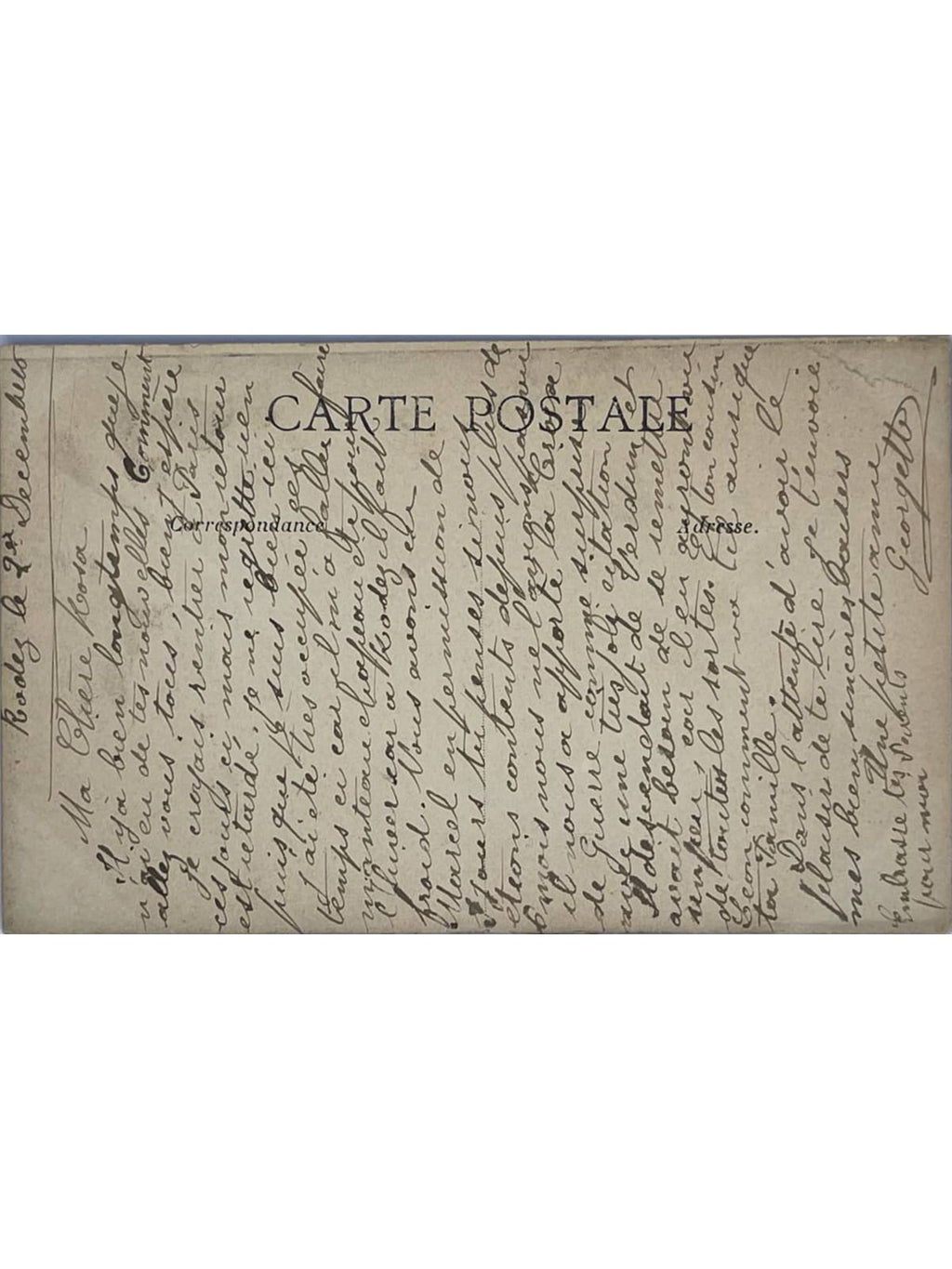 Verso de la carte postale