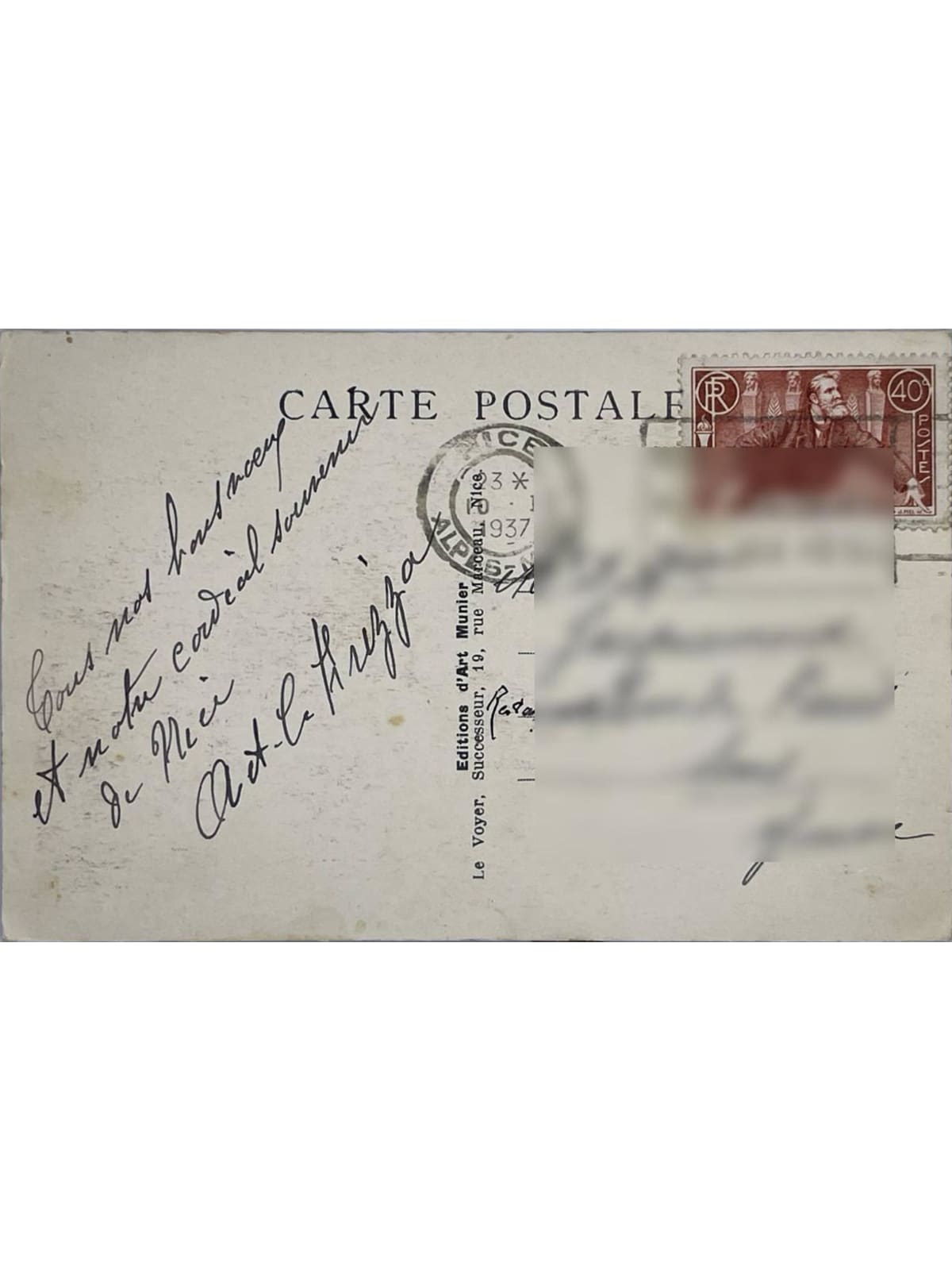 Verso de la carte postale