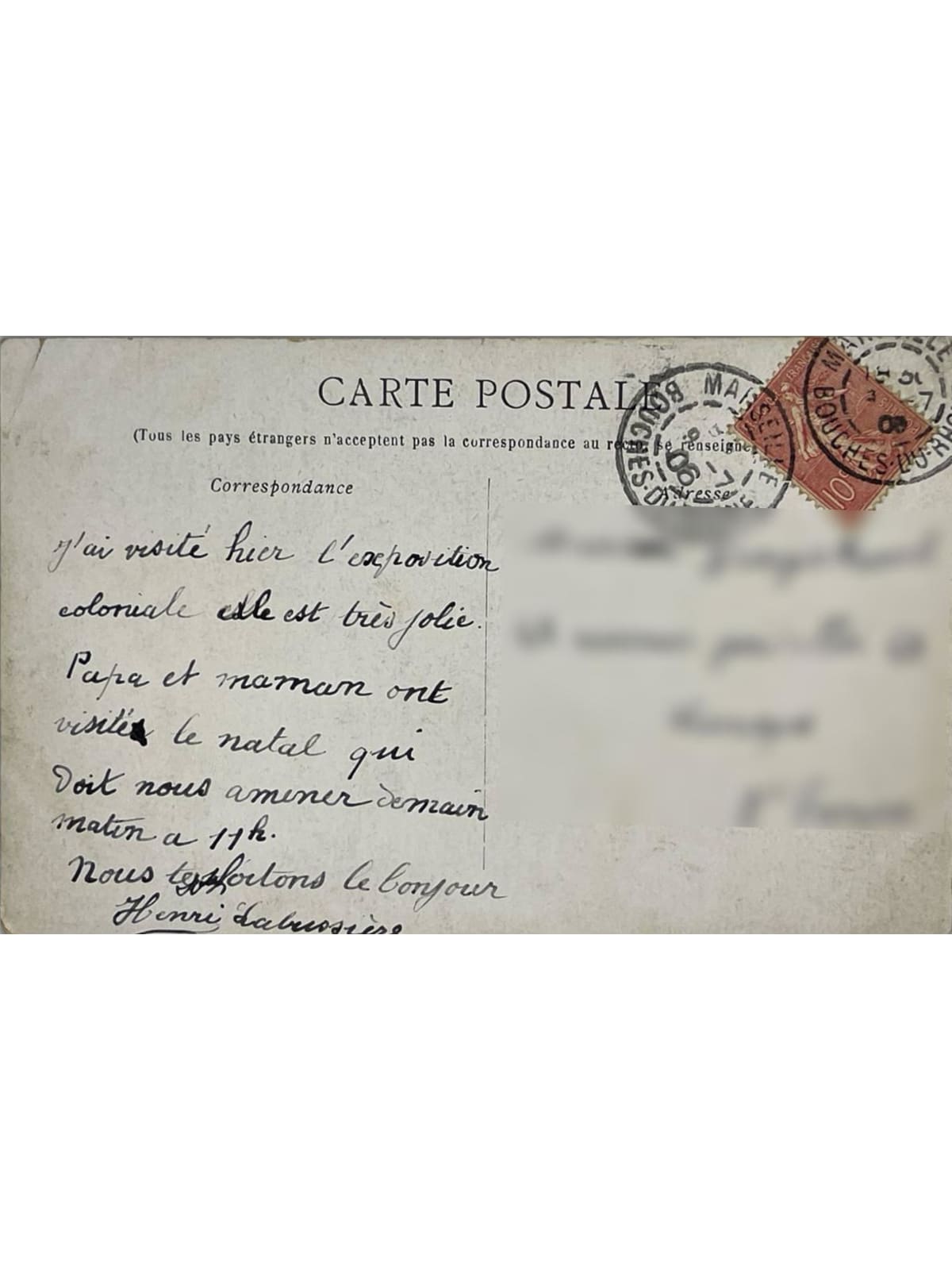 Verso de la carte postale