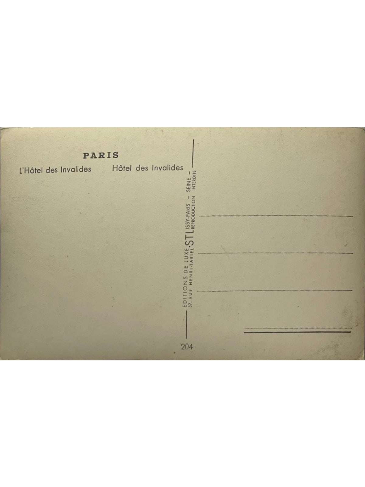 Verso de la carte postale