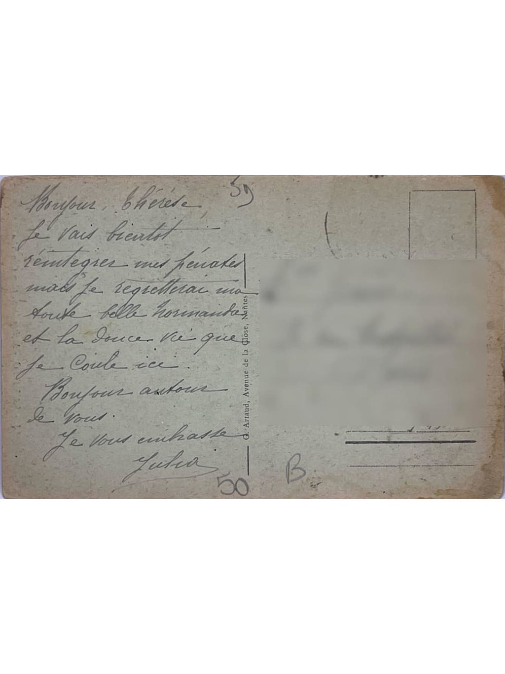 Verso de la carte postale