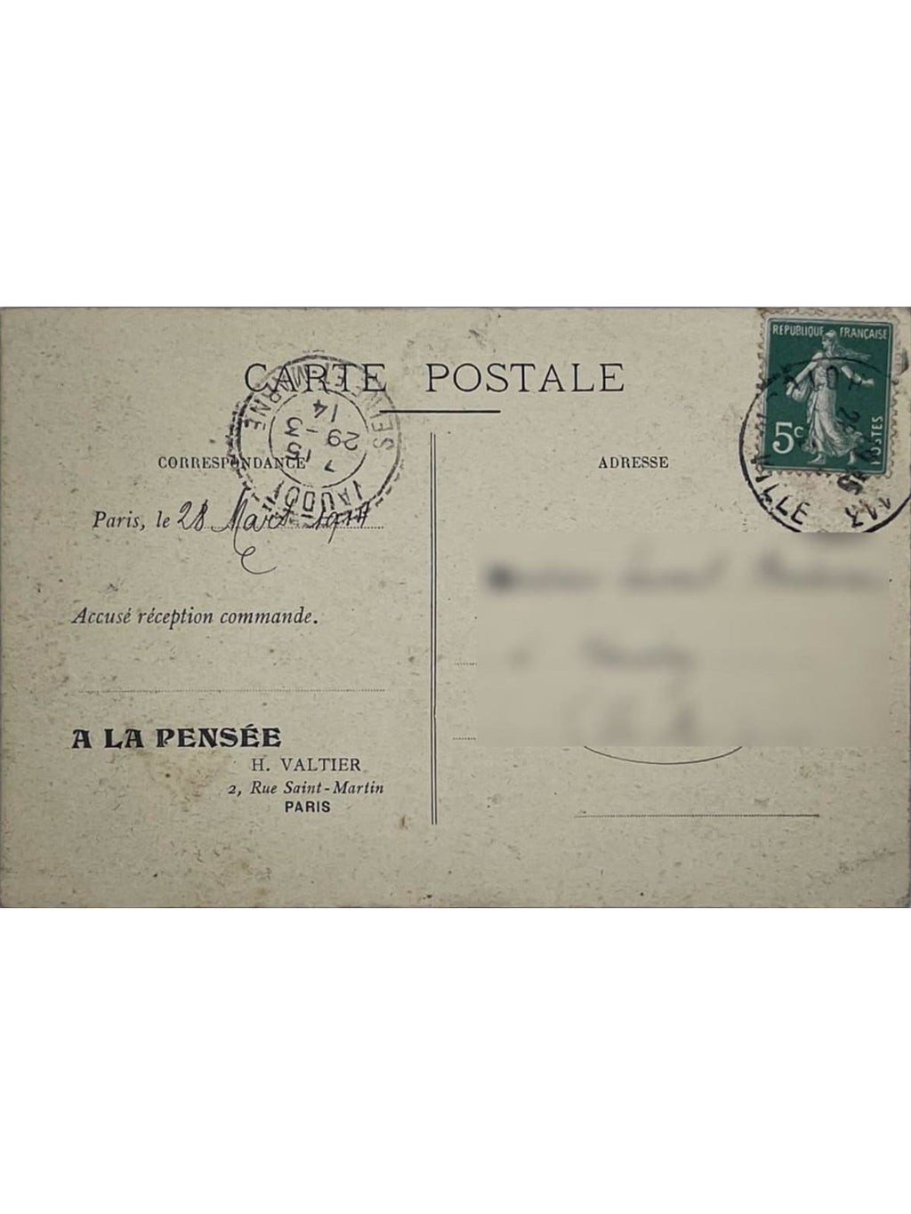 Verso de la carte postale
