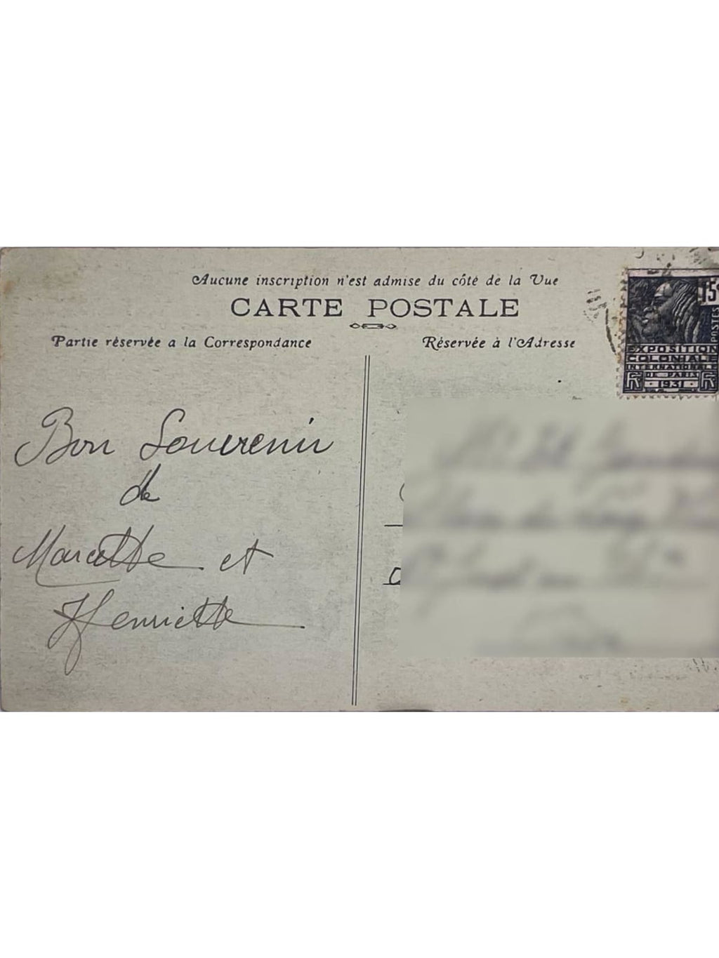 Verso de la carte postale