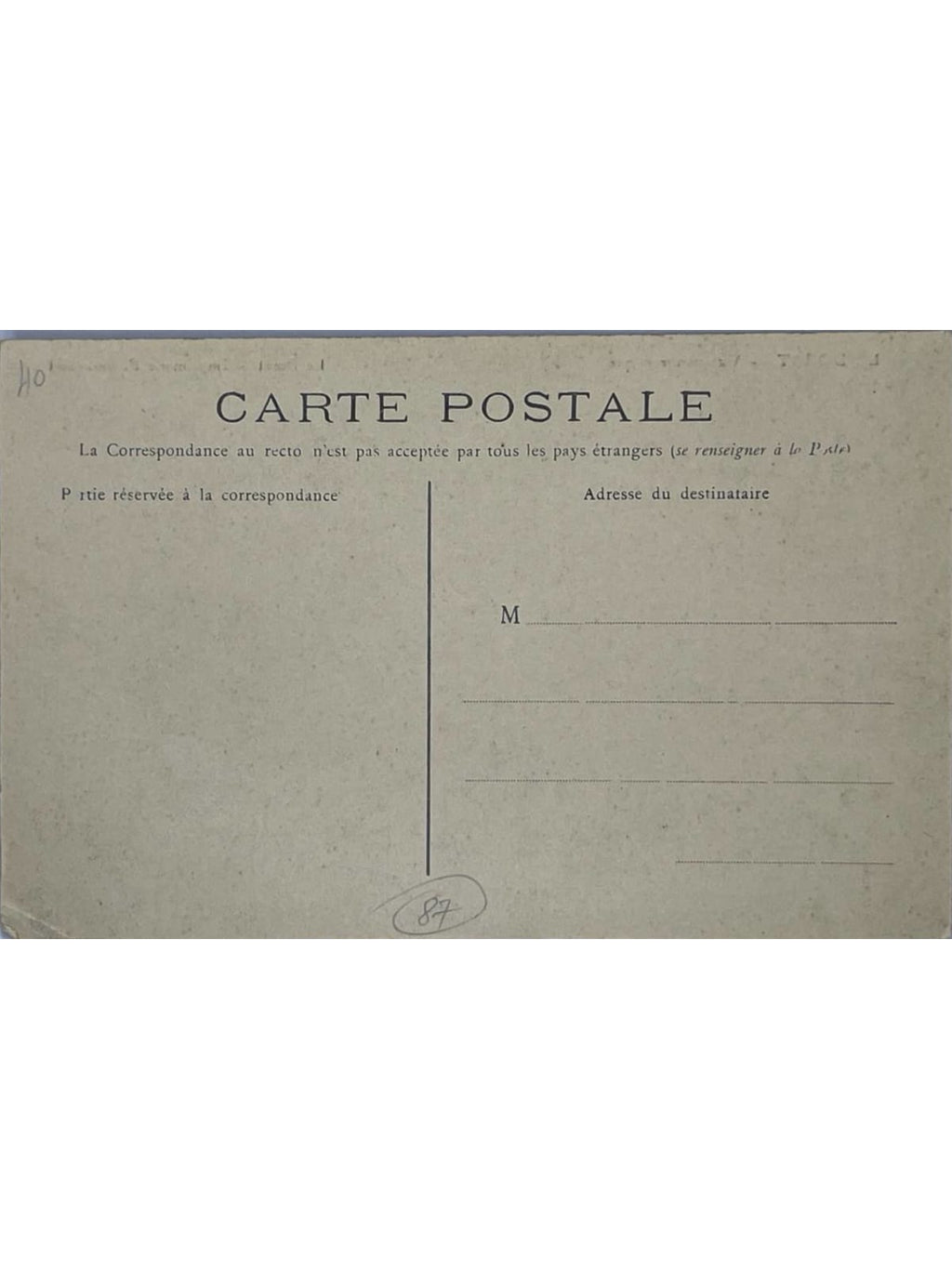 Verso de la carte postale