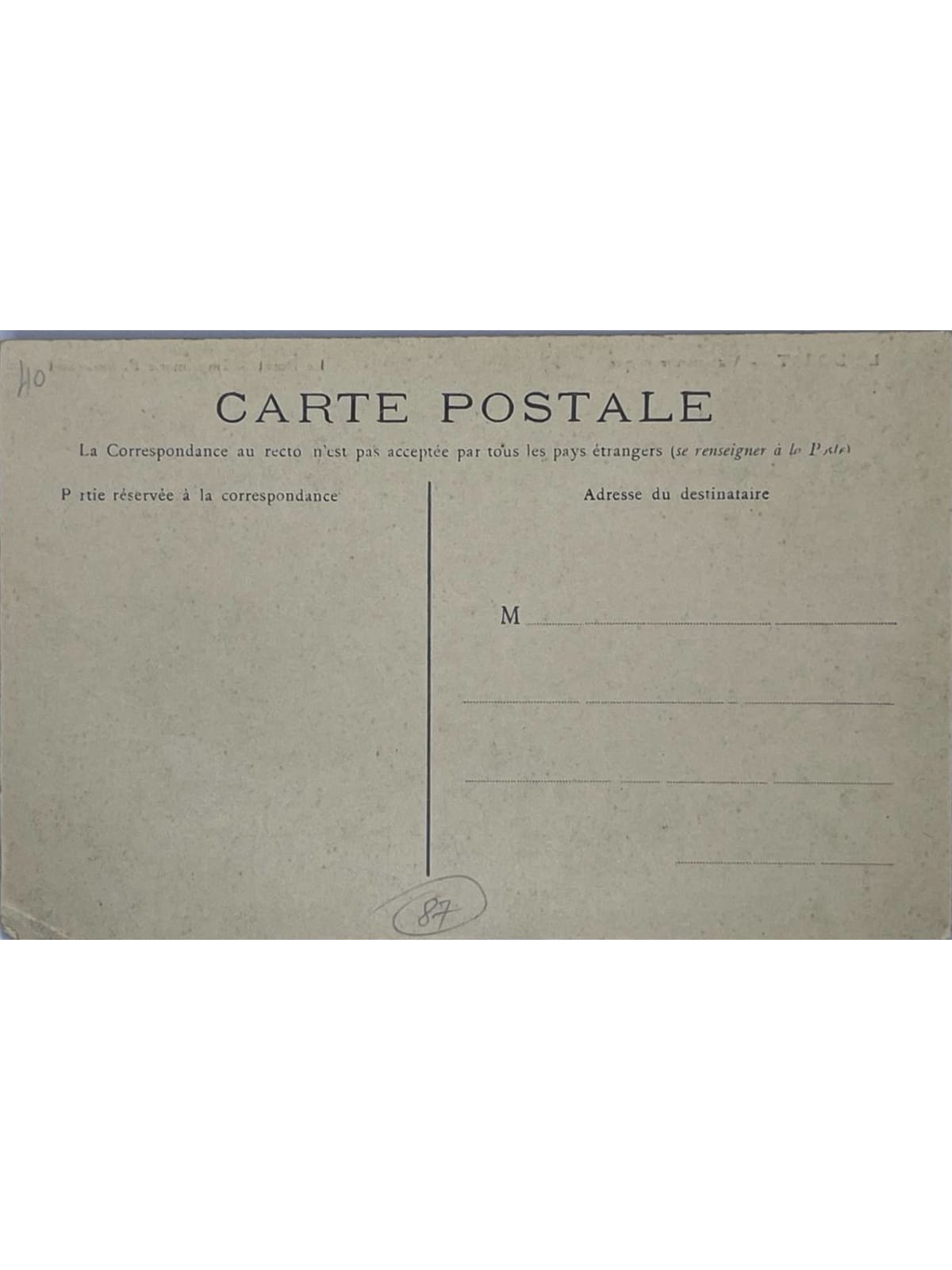 Verso de la carte postale