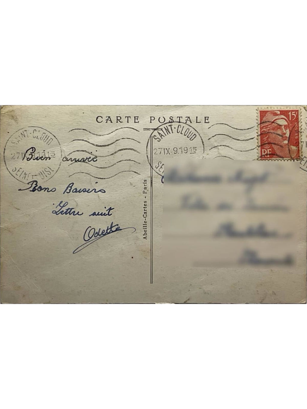 Verso de la carte postale