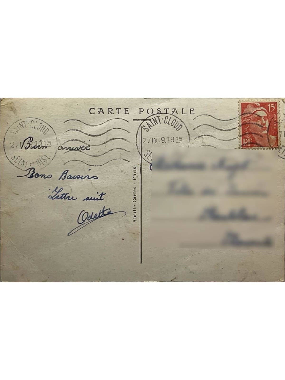Verso de la carte postale