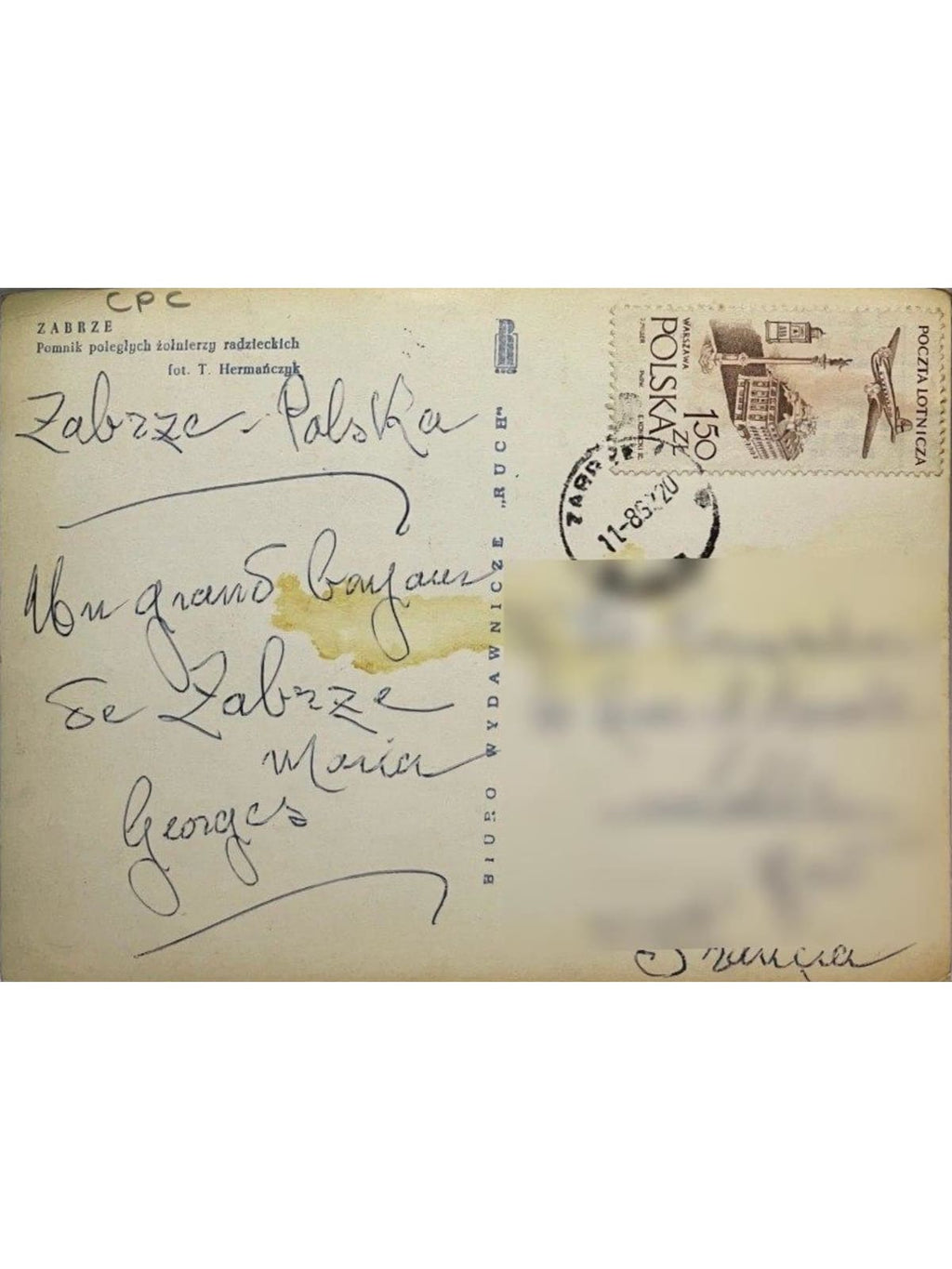 Verso de la carte postale