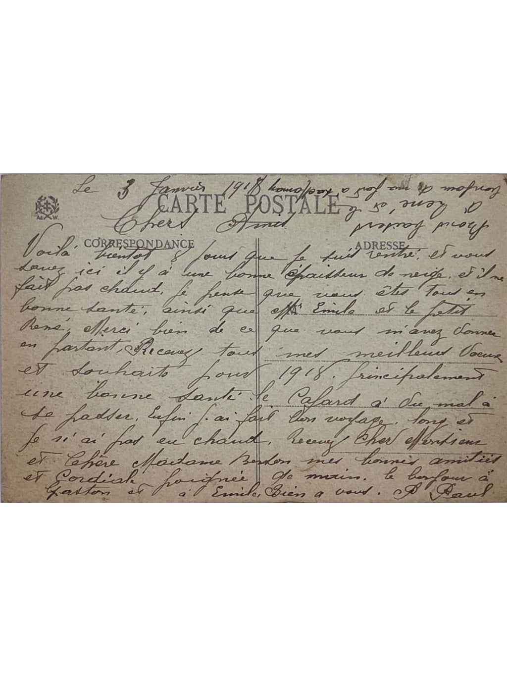Verso de la carte postale