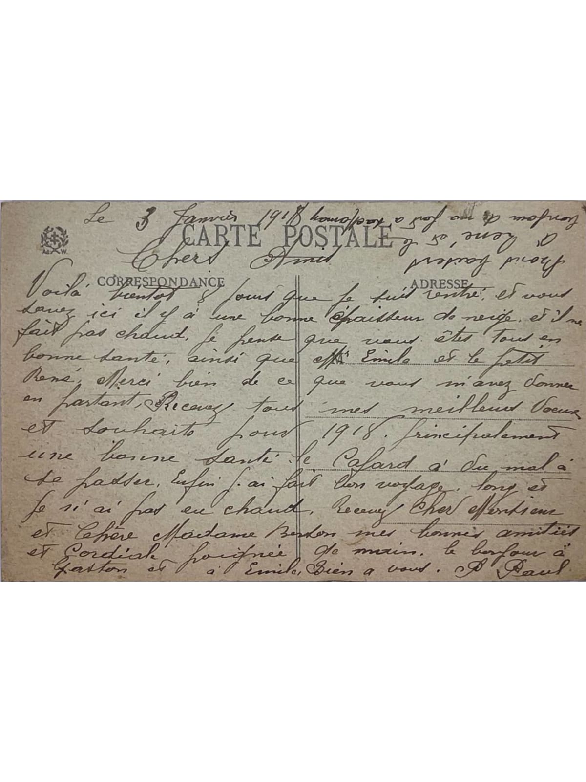 Verso de la carte postale