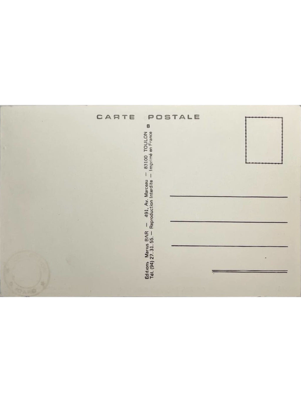 Verso de la carte postale