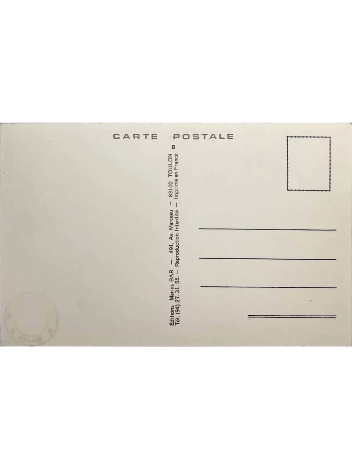 Verso de la carte postale