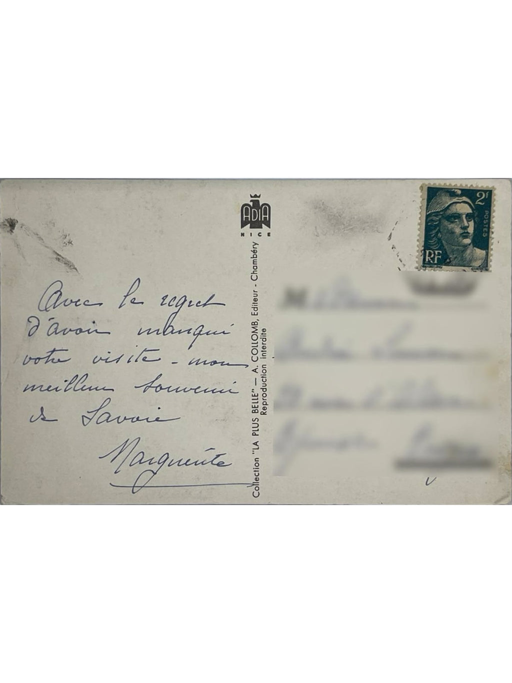 Verso de la carte postale