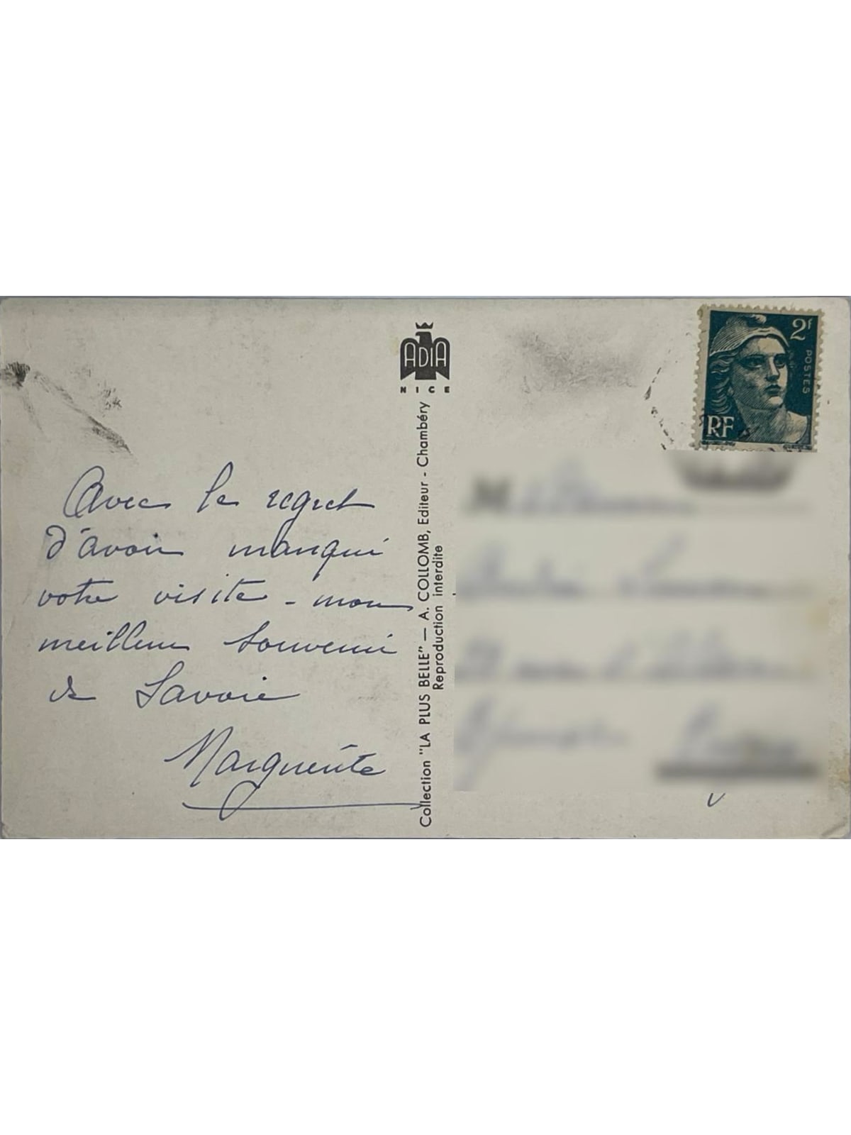 Verso de la carte postale