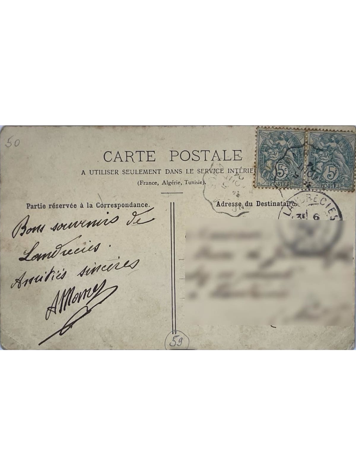 Verso de la carte postale