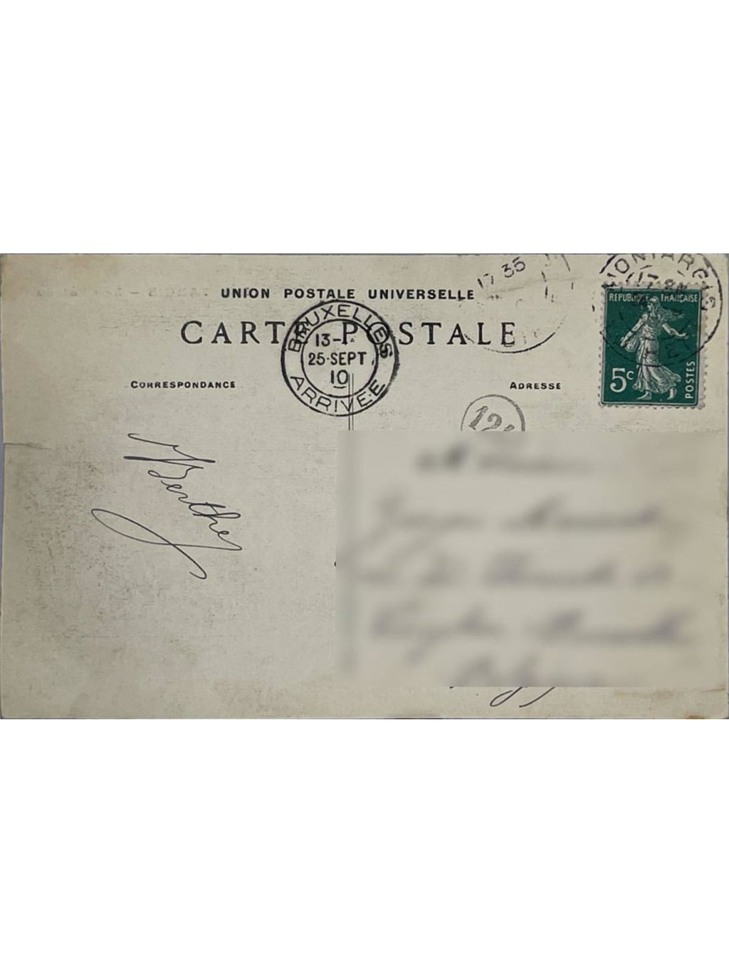 Verso de la carte postale