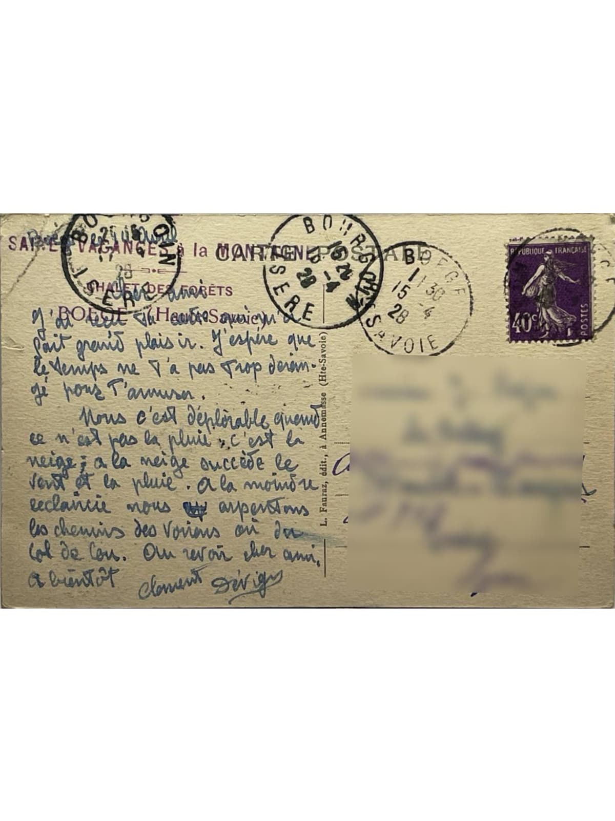 Verso de la carte postale