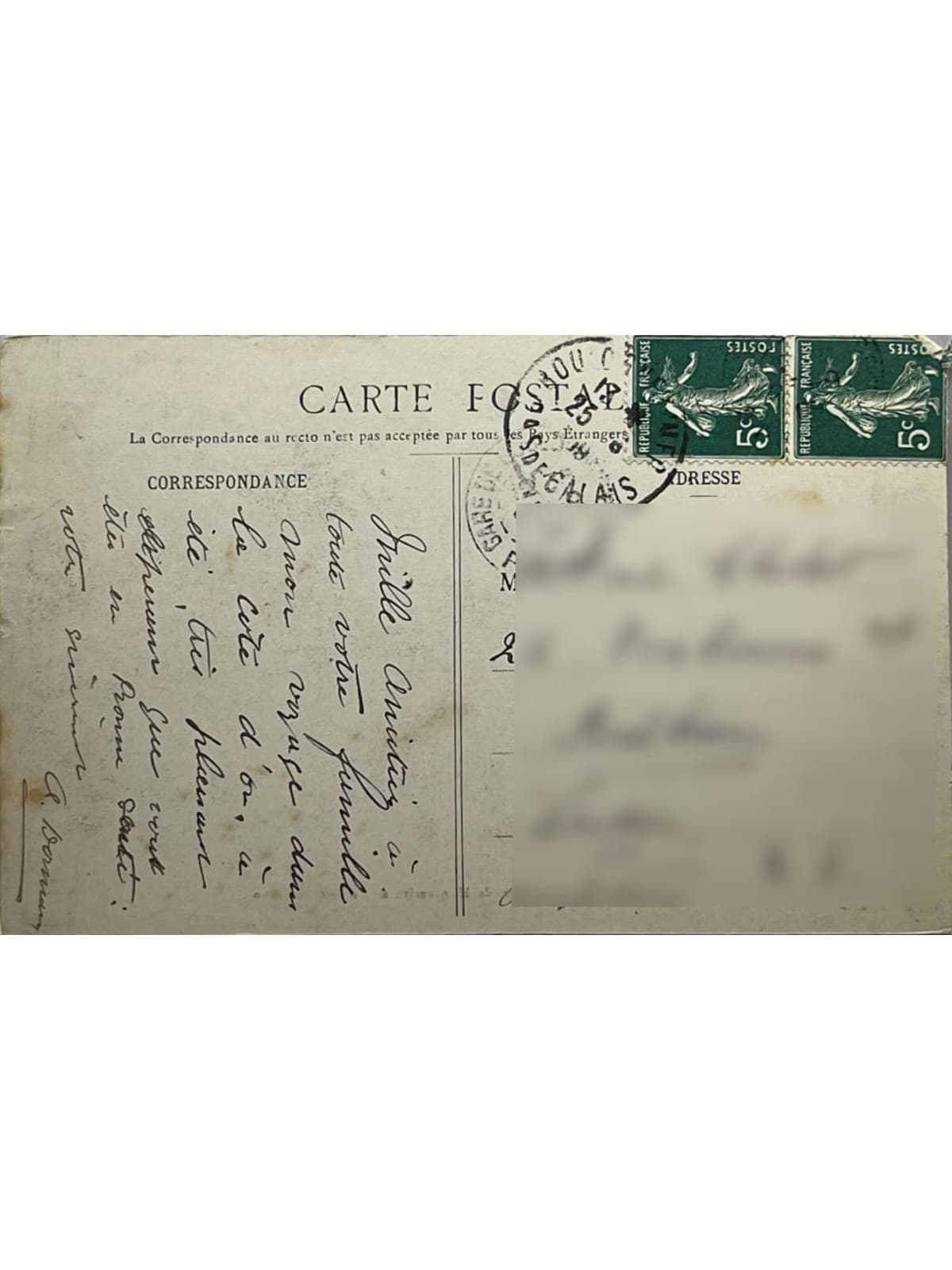 Verso de la carte postale