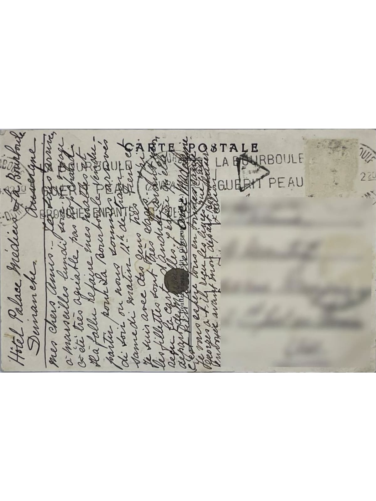 Verso de la carte postale