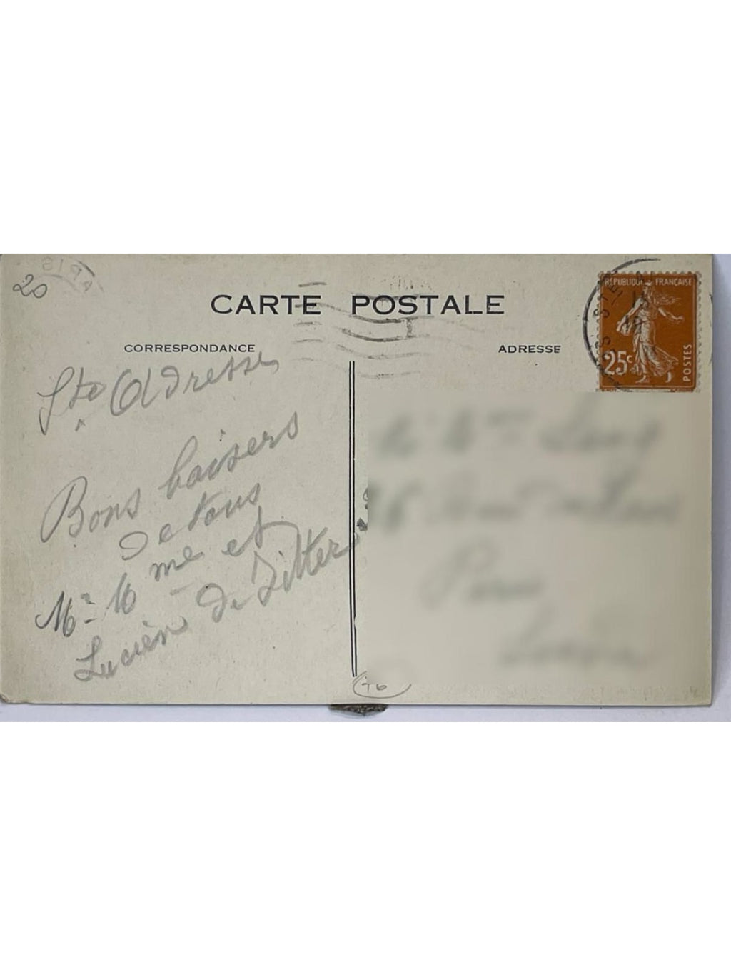 Verso de la carte postale