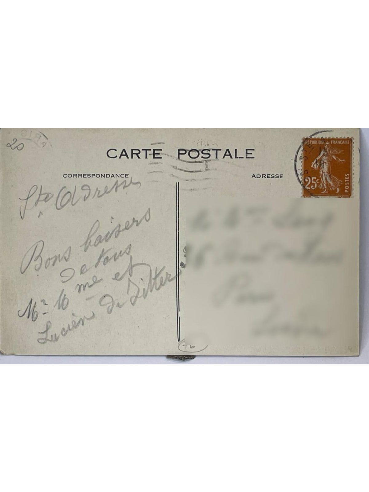 Verso de la carte postale