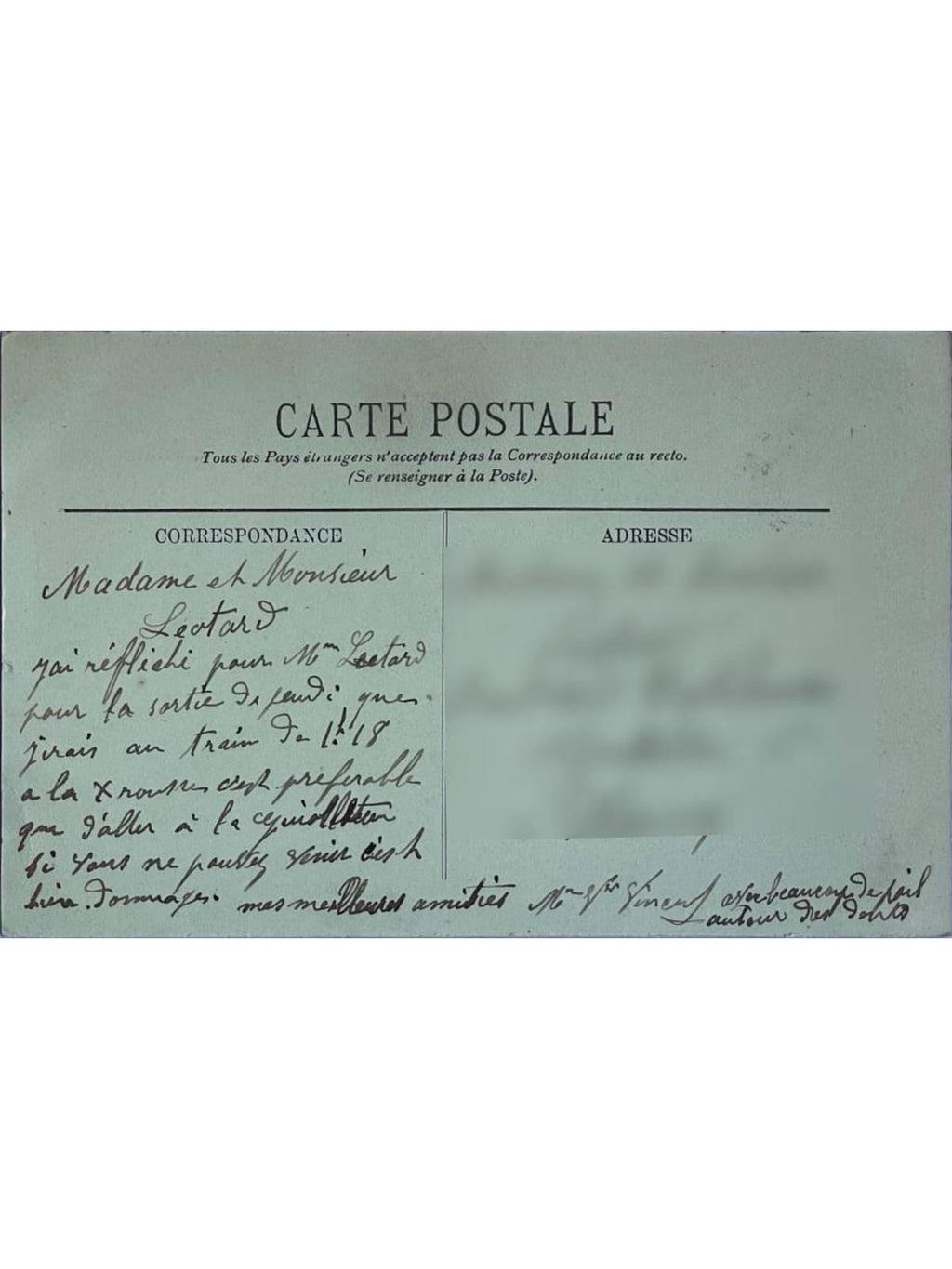 Verso de la carte postale