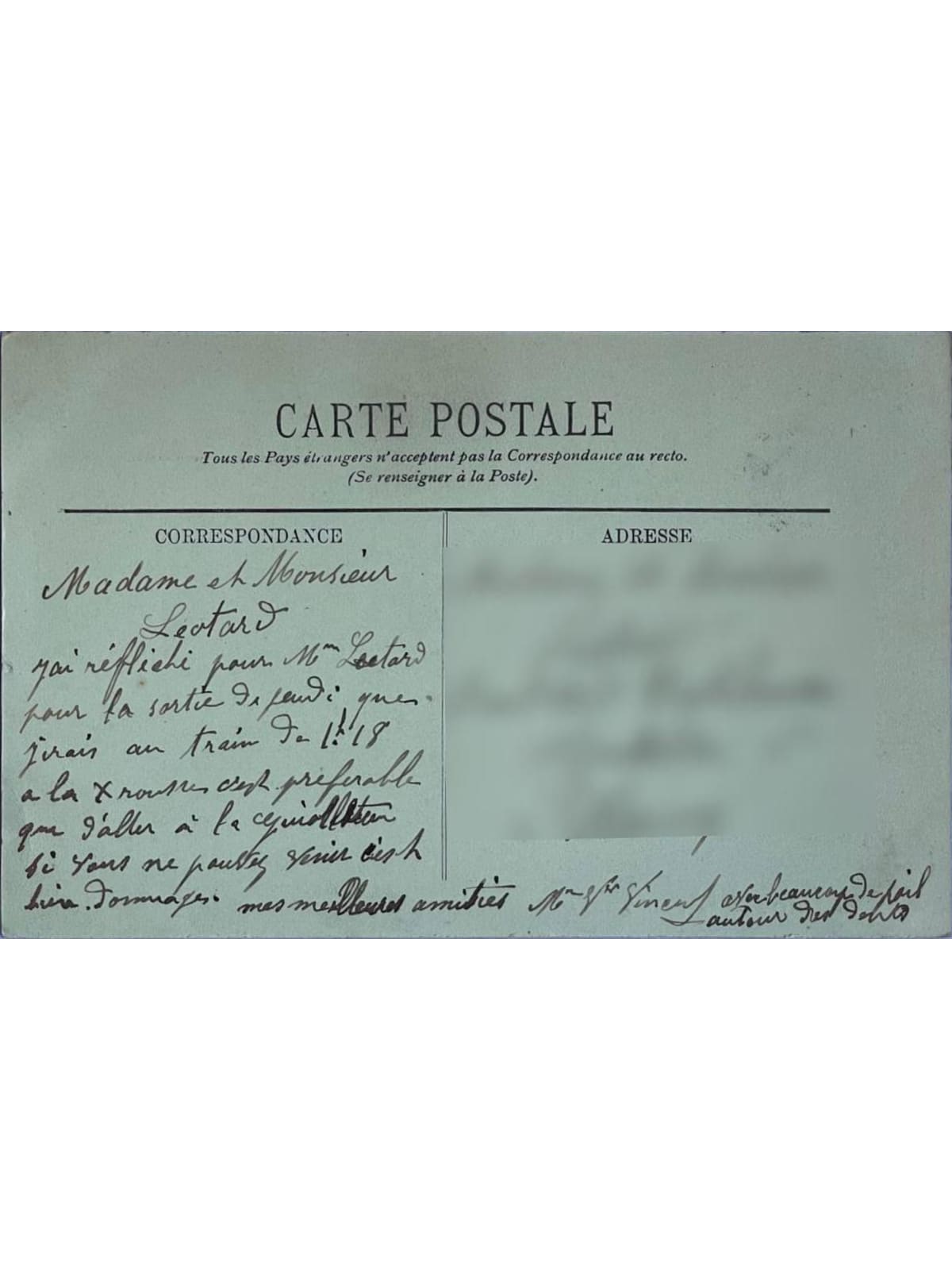 Verso de la carte postale